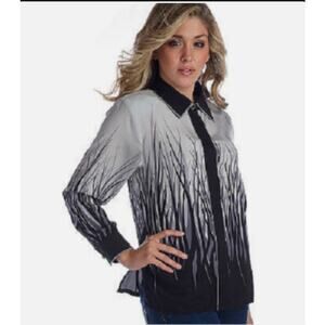 Bob Mackie Silk Blouse Medium Black White Preppy Office Academia
